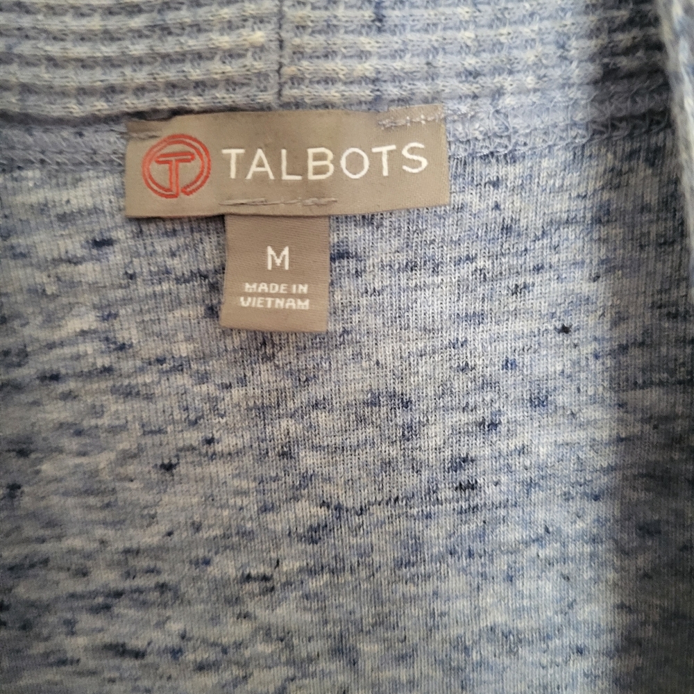 Talbots Heathered Blue Long Sleeve Shawl Collar Open Sweater Cardigan Medium - Picture 2 of 8